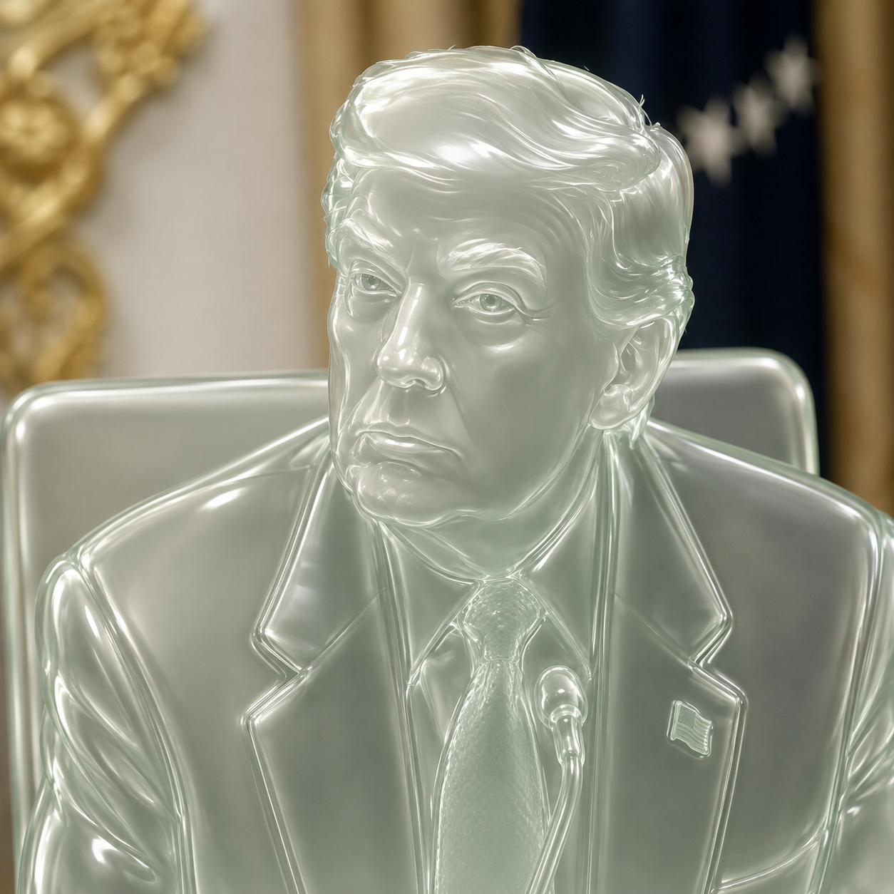 Pearlescent glass portrait of Pons Trump